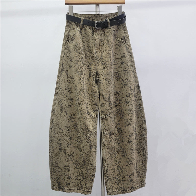 Retro Jacquard Washed High-Waist Jeans