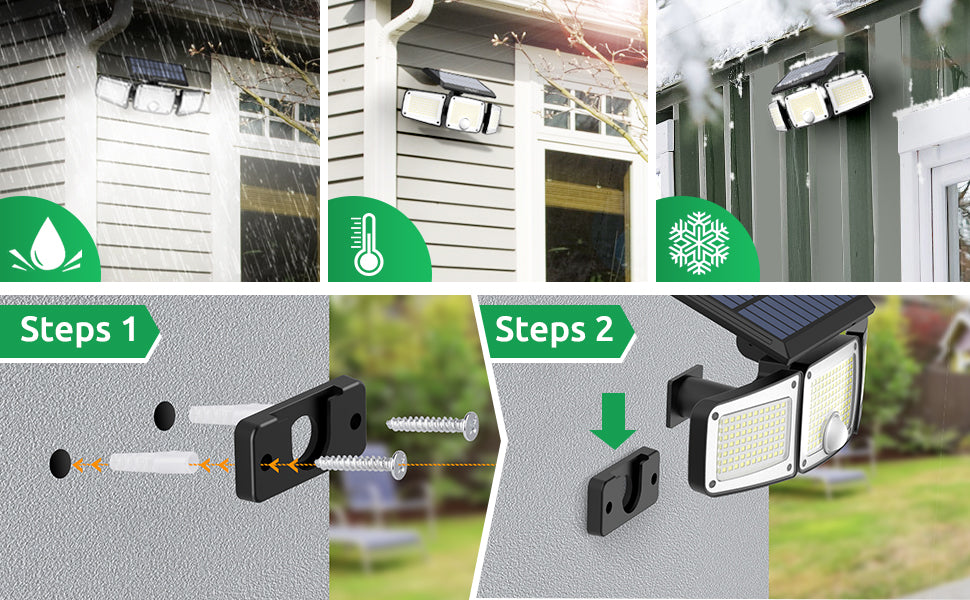 Solar Outdoor Lights, 280 LED Solar Powered Security Light With Remote Control, 3 Adjustable Heads