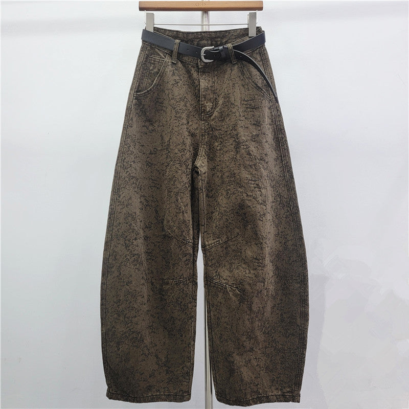Retro Jacquard Washed High-Waist Jeans